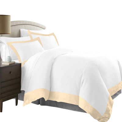 Velosso 1 Piece Two Tone Duvet Cover 100% Egyptian Cotton 1000 Thread Count with Zipper Closure & Corner Ties (Full/Queen, Ivory)