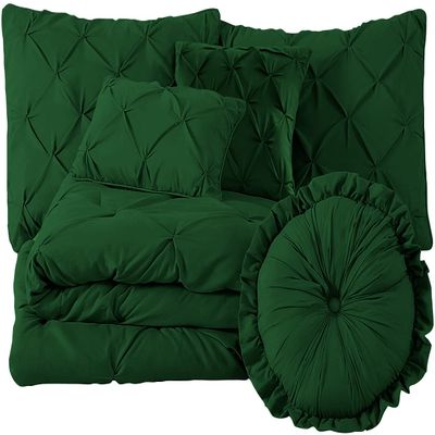 Velosso 100% Egyptian Cotton 7-Piece Pinch Pleat Pintuck Bedding Comforter Set, 1000 Thread Count (Queen, Green)