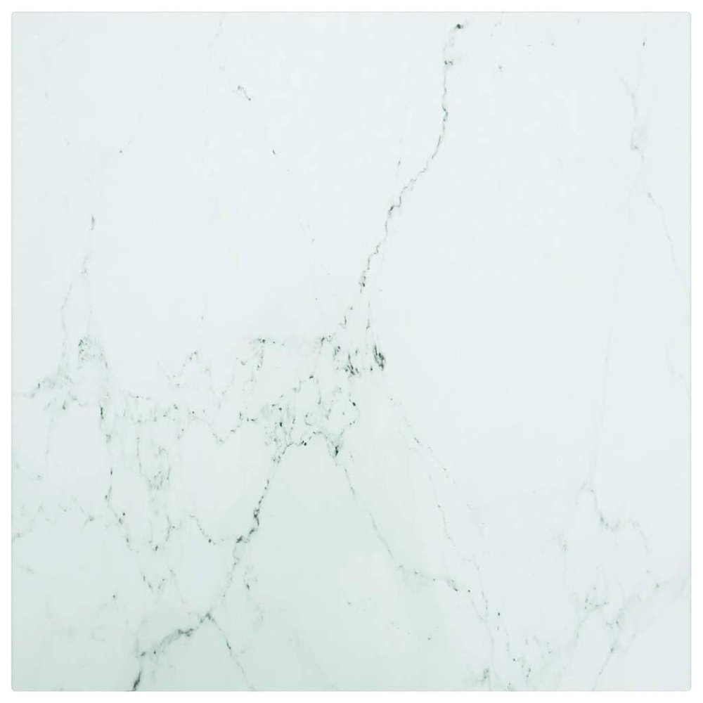 vidaXL Tempered Glass Square Table Top with White Marble Design 15.7"x15.7" 0.2" - Stylish and Durable for Dining Tables, Coffee Tables, Garden Tables.