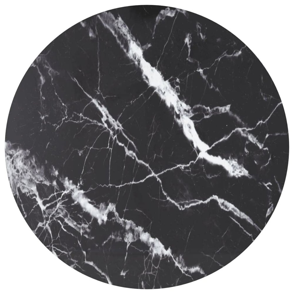 vidaXL Round Tempered Glass Dining Table Top Black with Marble Design 31.5In Functional Replacement for Modern Or Caf Furniture Room Coffee Pattern Heat Resistant Surface Smooth Indoor