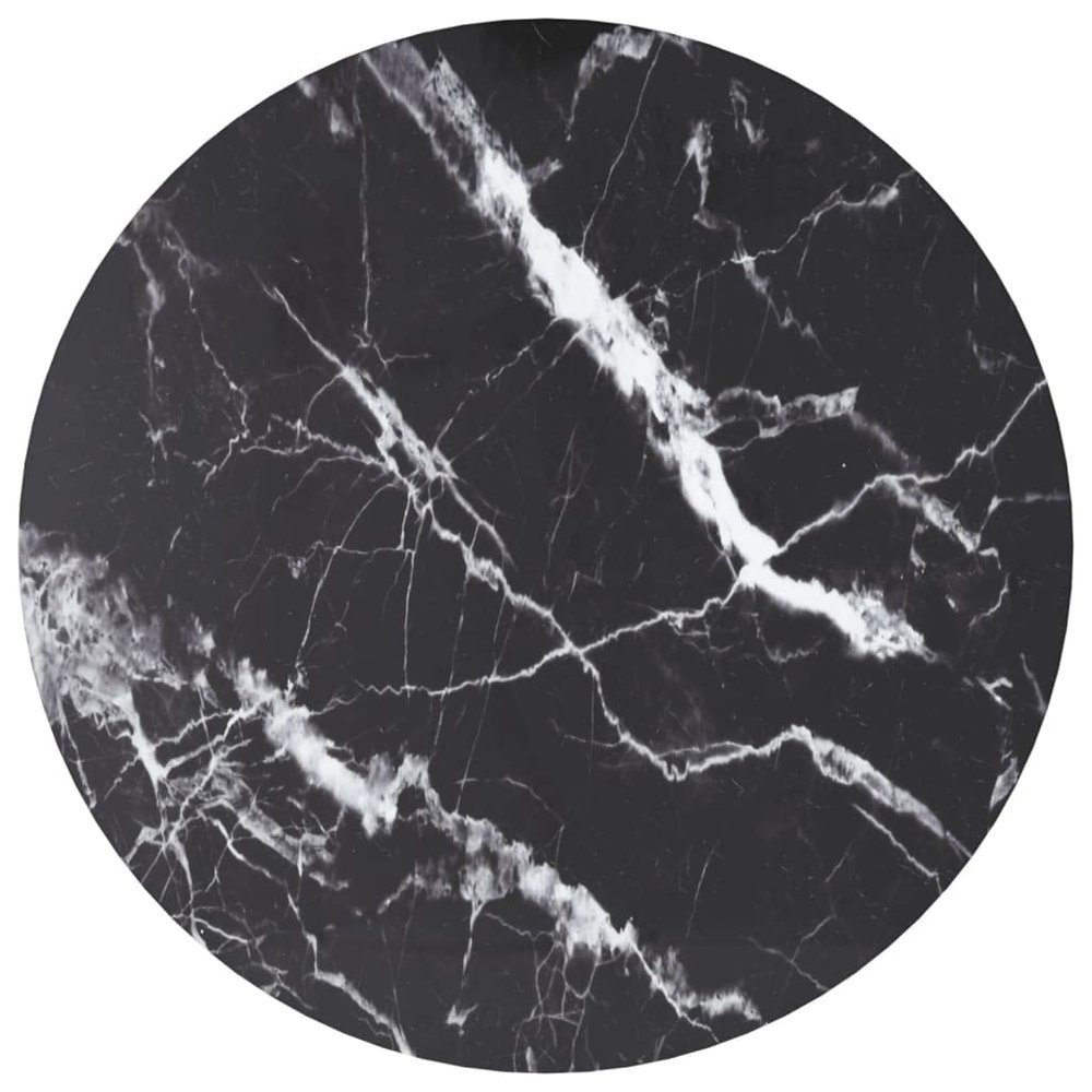 vidaXL Round Tempered Glass Table Top 19.7in Black Marble Design Indoor Outdoor | Heat Resistant Glossy Surface Replacement Dining Coffee Modern Exterior