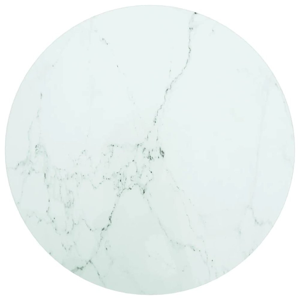 vidaXL Round White Tempered Glass Table Top 19.7 in with Chic Marble Design for Dining Or Coffee Use - Sleek Surface Modern