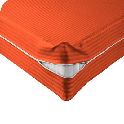 Velosso 1 Piece Striped Zipper Mattress Cover Only Queen Size 8" Pocket Sold Separately 1000 Thread Count 100% Egyptian Cotton, Orange
