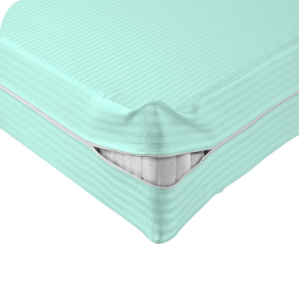 Velosso 1 Piece Striped Zipper Mattress Cover Only Full Size 8" Pocket Sold Separately 1000 Thread Count 100% Egyptian Cotton, Aqua Blue