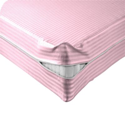 Velosso 1 Piece Striped Zipper Mattress Cover Only Twin Size 6" Pocket Sold Separately 1000 Thread Count 100% Egyptian Cotton, Light Pink
