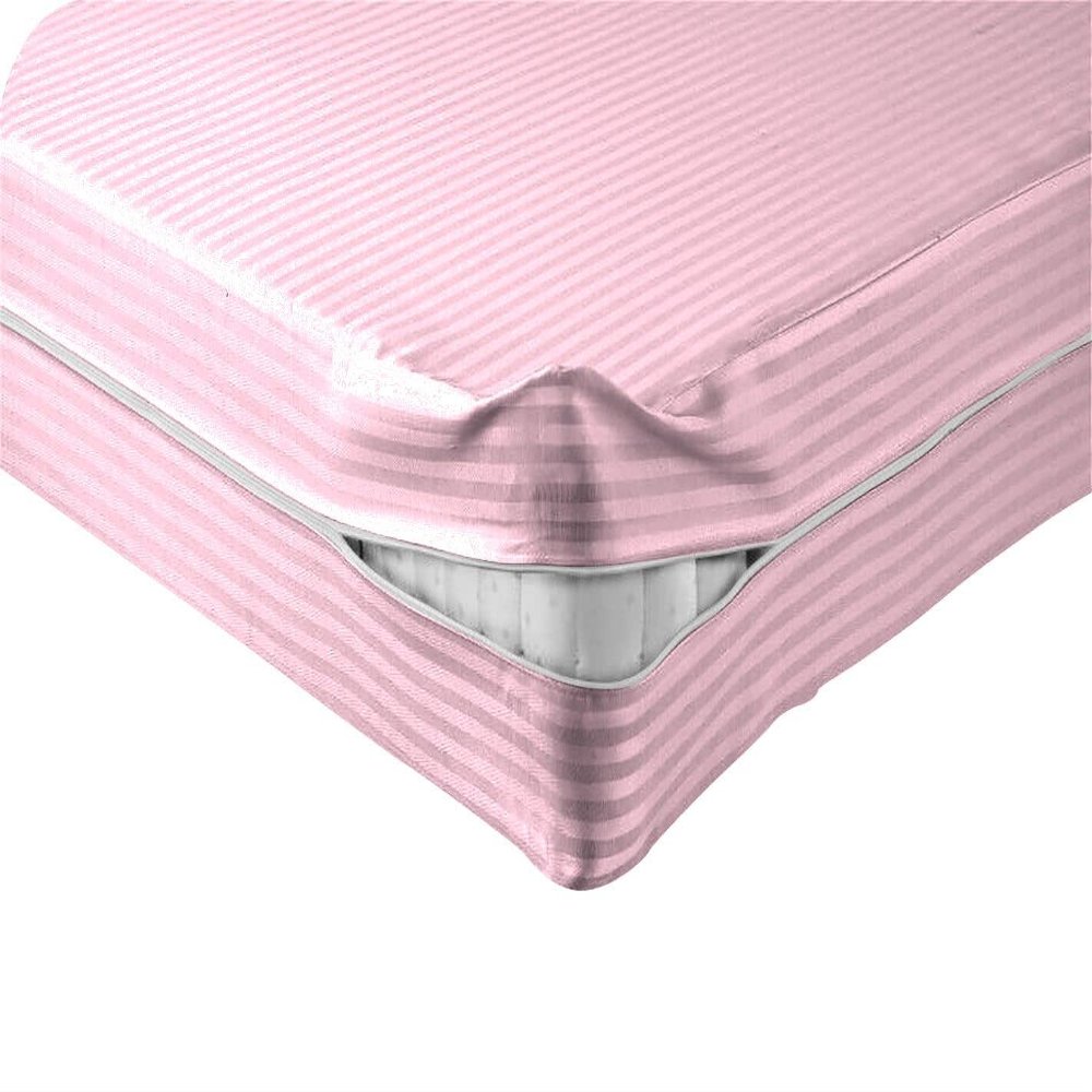 Velosso 1 Piece Striped Zipper Mattress Cover Only Twin Size 6" Pocket Sold Separately 1000 Thread Count 100% Egyptian Cotton, Light Pink