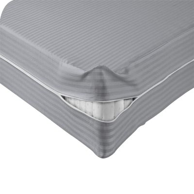Velosso 1 Piece Striped Zipper Mattress Cover Only Twin Size 6" Pocket Sold Separately 1000 Thread Count 100% Egyptian Cotton, Silver