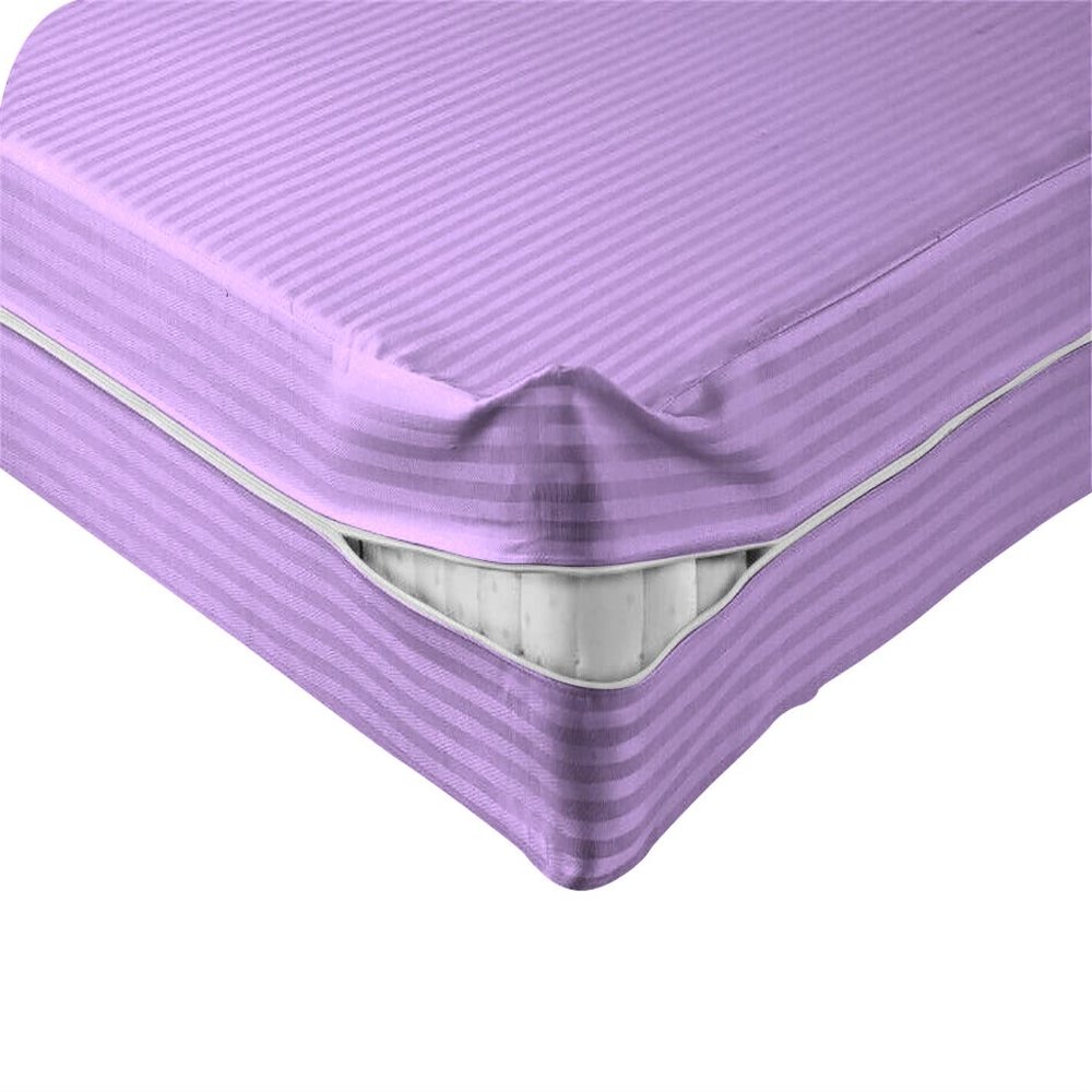 Velosso 1 Piece Striped Zipper Mattress Cover Only King Size 8" Pocket Sold Separately 1000 Thread Count 100% Egyptian Cotton, Lilac
