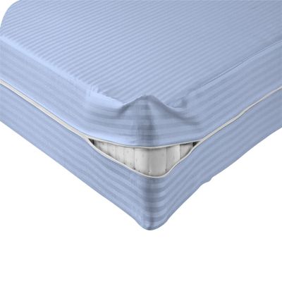 Velosso 1 Piece Striped Zipper Mattress Cover Only King Size 6" Pocket Sold Separately 1000 Thread Count 100% Egyptian Cotton, Light Blue