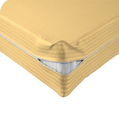 Velosso 1 Piece Striped Zipper Mattress Cover Only Twin Size 8" Pocket Sold Separately 1000 Thread Count 100% Egyptian Cotton, Gold