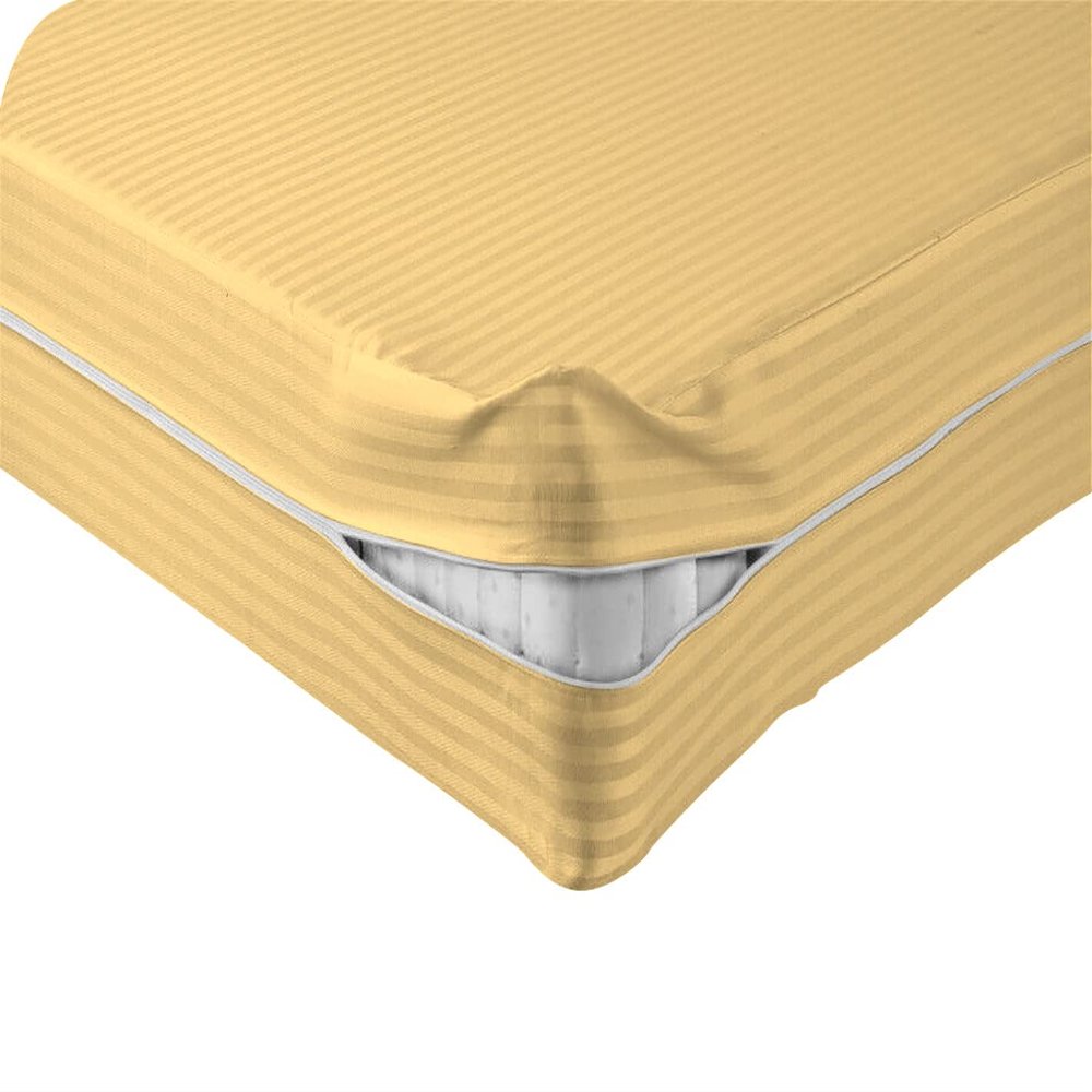 Velosso 1 Piece Striped Zipper Mattress Cover Only Twin Size 8" Pocket Sold Separately 1000 Thread Count 100% Egyptian Cotton, Gold