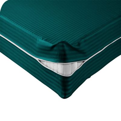 Velosso 1 Piece Striped Zipper Mattress Cover Only Twin Size 6" Pocket Sold Separately 1000 Thread Count 100% Egyptian Cotton, Teal