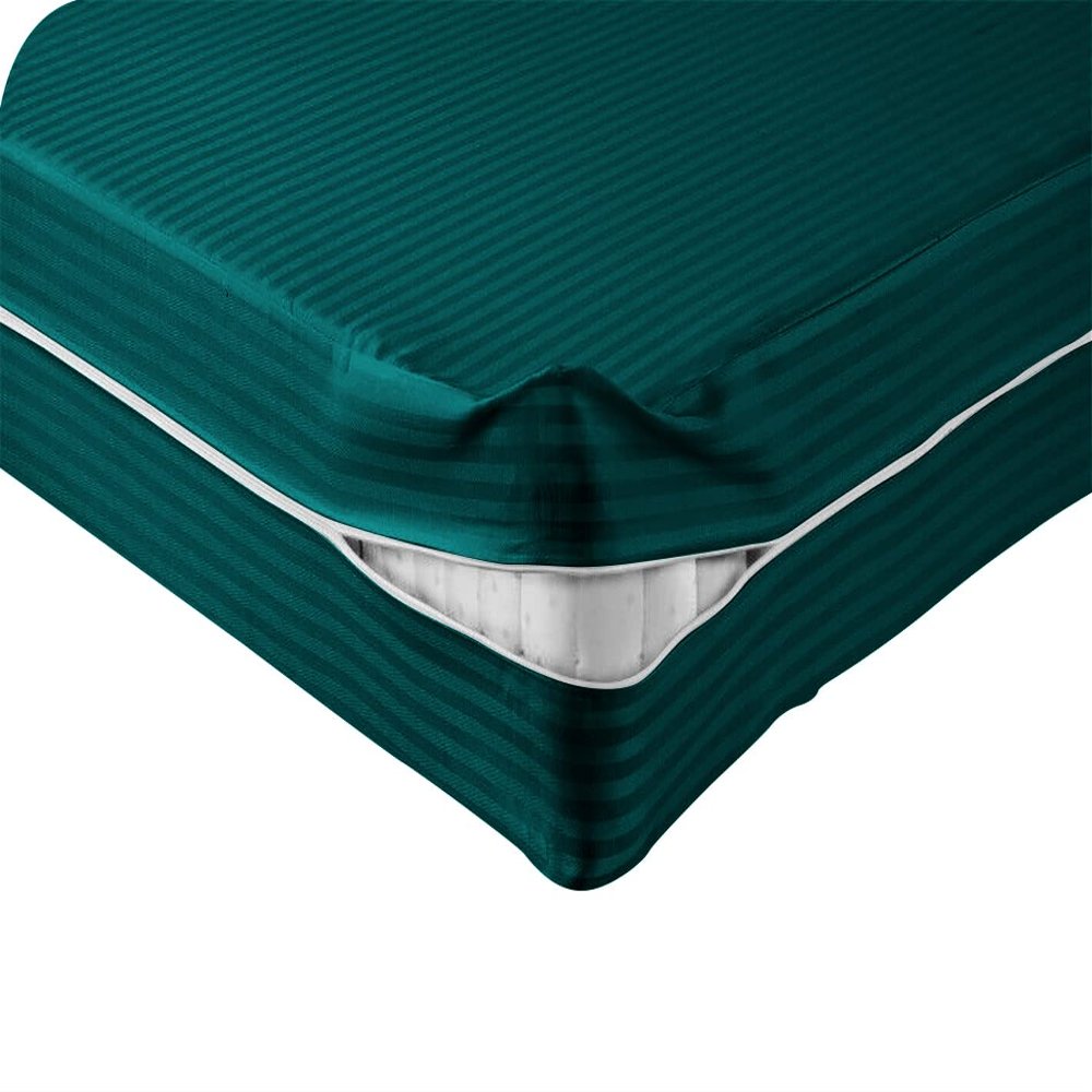 Velosso 1 Piece Striped Zipper Mattress Cover Only Twin Size 6" Pocket Sold Separately 1000 Thread Count 100% Egyptian Cotton, Teal