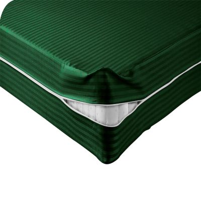 Velosso 1 Piece Striped Zipper Mattress Cover Only Olympic Queen Size 8" Pocket Sold Separately 1000 Thread Count 100% Egyptian Cotton, Green