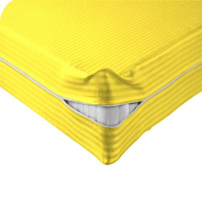 1 Piece Striped Zipper Mattress Cover Only Queen Size 8" Pocket Sold Separately 1000 Thread Count 100% Egyptian Cotton, Yellow