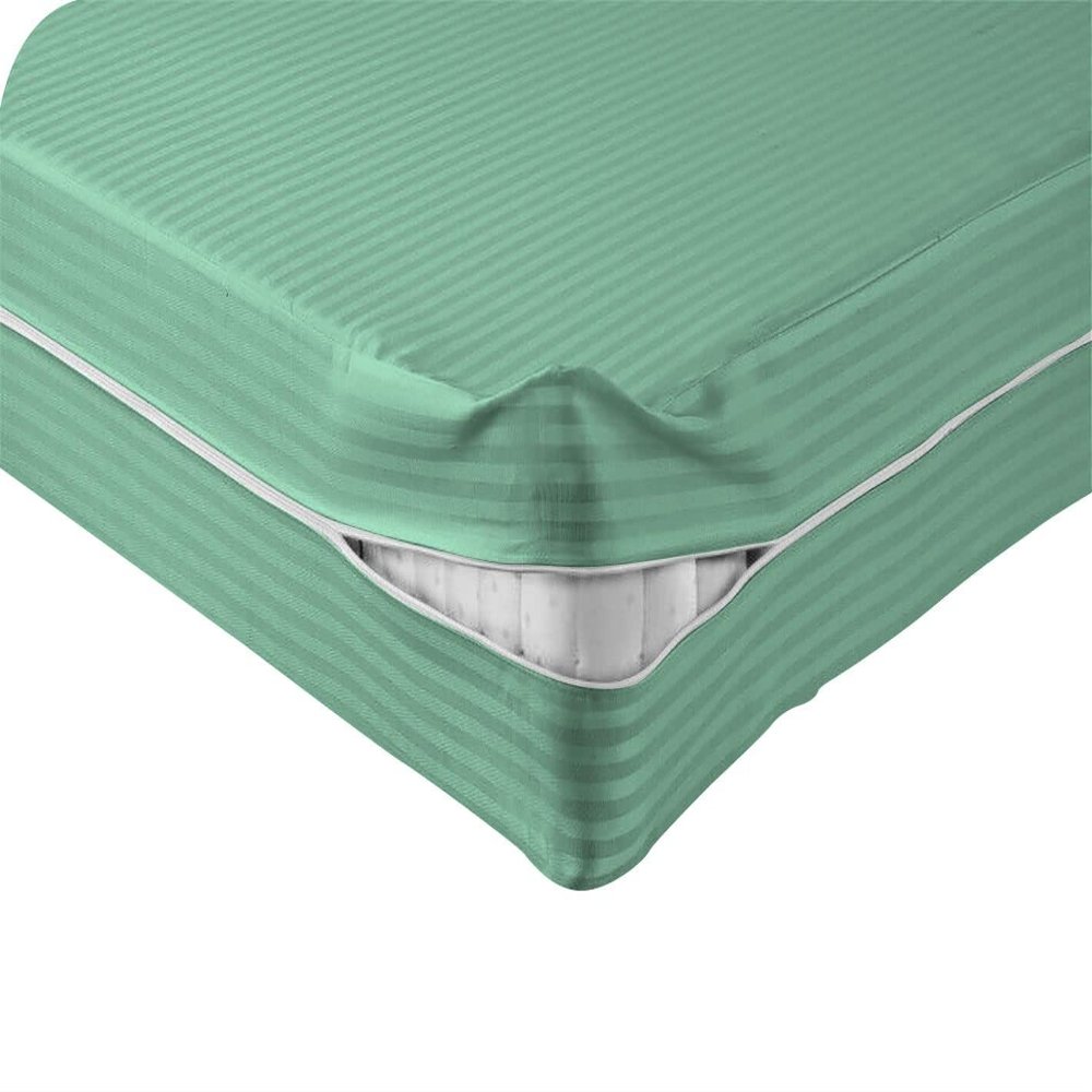 Velosso 1 Piece Striped Zipper Mattress Cover Only King Size 6" Pocket Sold Separately 1000 Thread Count 100% Egyptian Cotton, Mint