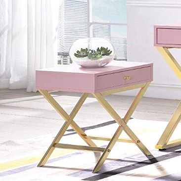 Acme Coleen Side Table, Pink & Gold 82698