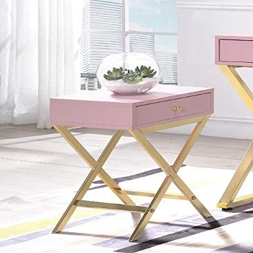 Acme Coleen Side Table, Pink & Gold 82698