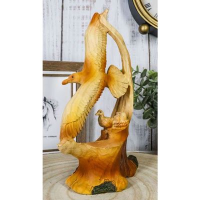 1 Pcs Lifelike Patriotic American Bald Eagle With Eaglets In Nest Faux Wood Figurine