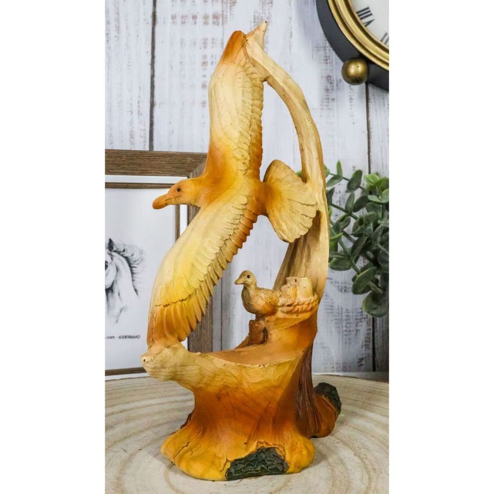 1 Pcs Lifelike Patriotic American Bald Eagle With Eaglets In Nest Faux Wood Figurine