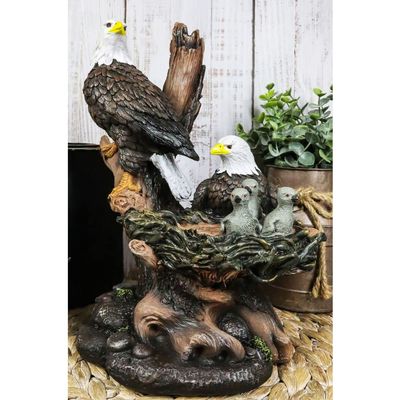 1 Pcs Wildlife Habitat Bald Eagle Family In Nest Statue 12" H Eagle Mate With Nestlings