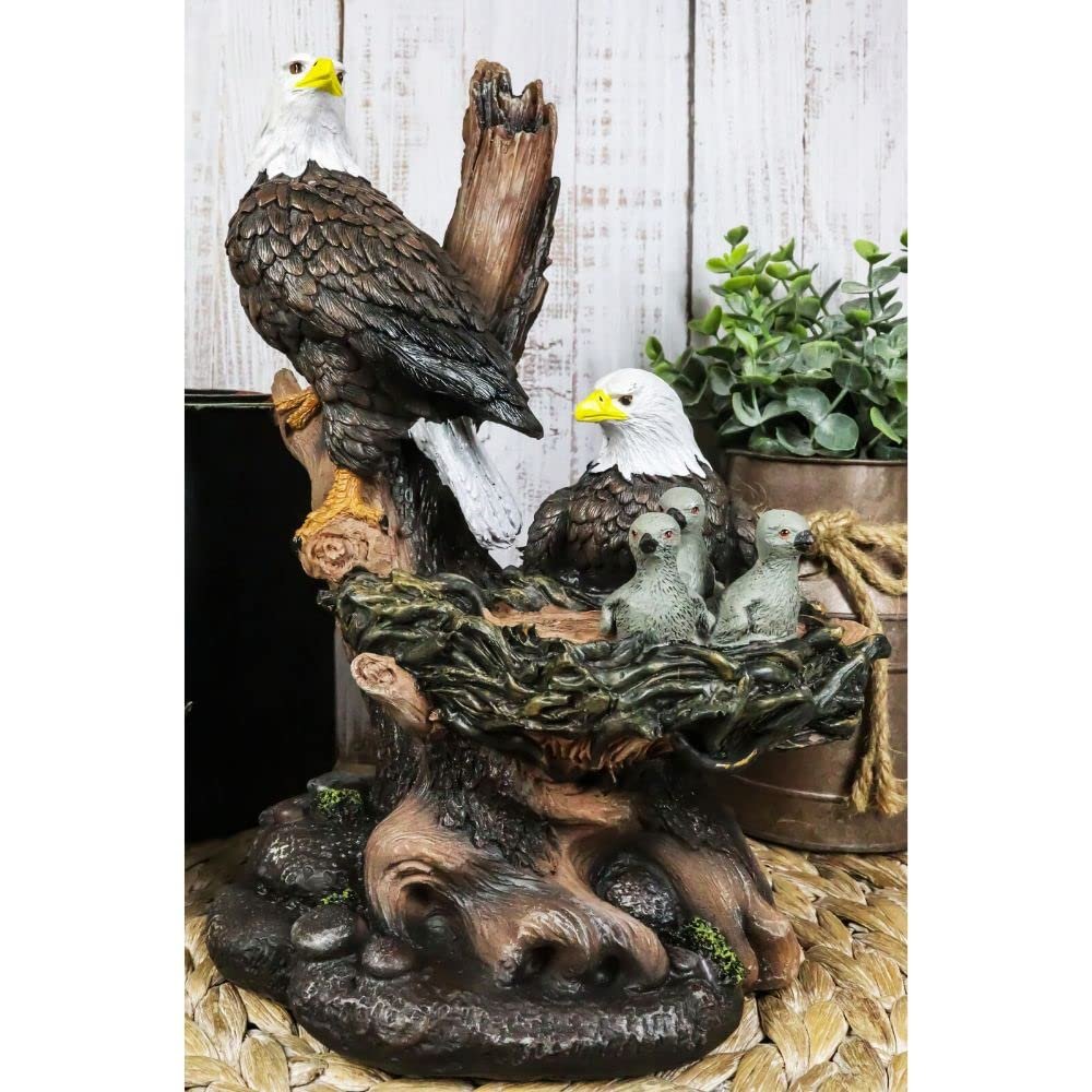 1 Pcs Wildlife Habitat Bald Eagle Family In Nest Statue 12" H Eagle Mate With Nestlings
