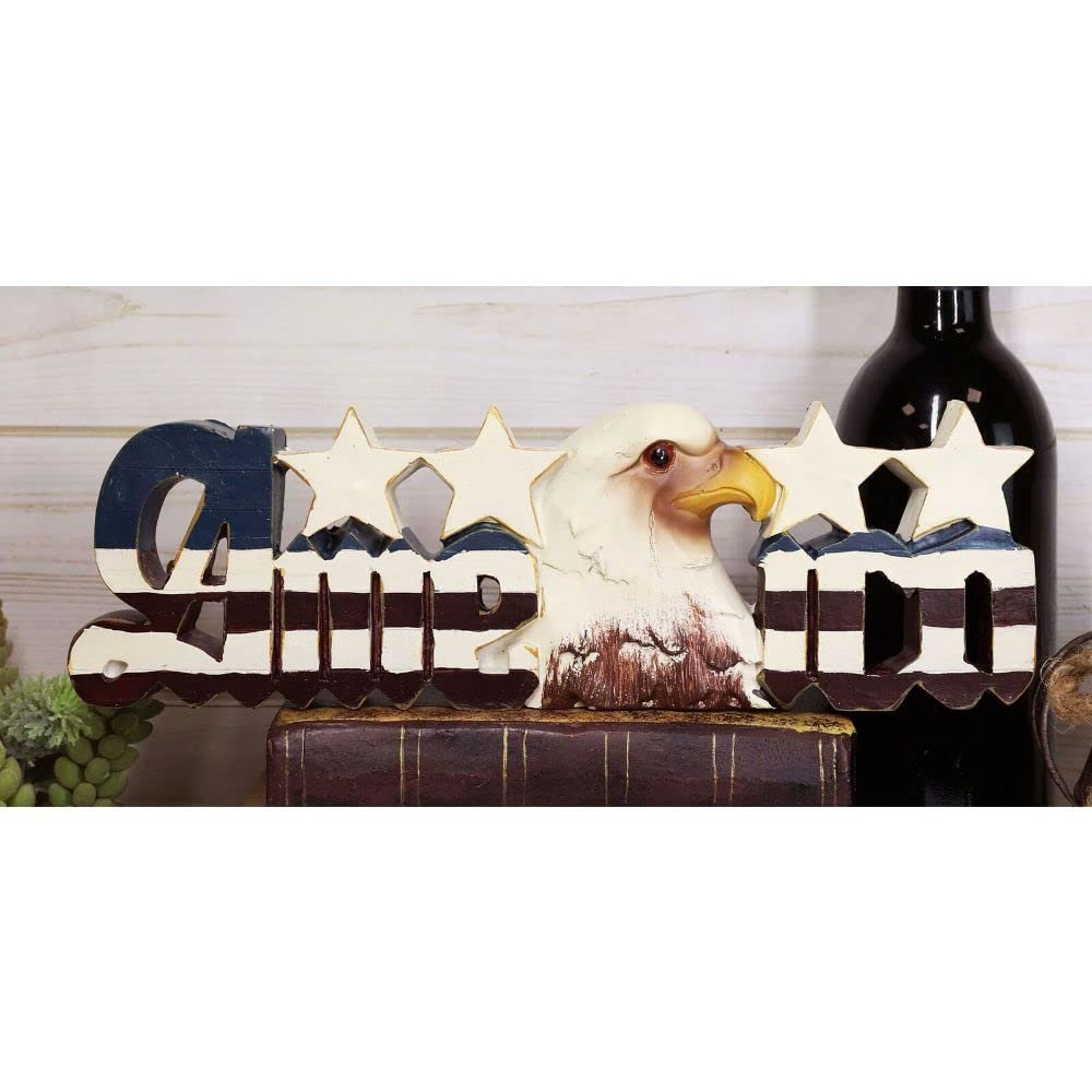 1 Pcs America Patriotic Bald Eagle Stars Word Art Sign USA Flag Desktop Plaque
