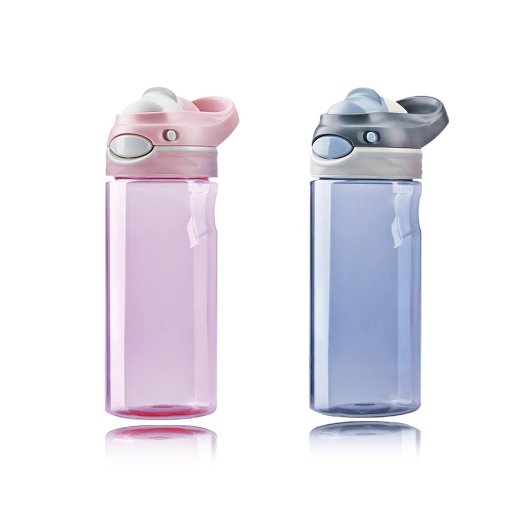 DEARART 20oz 2-Pack Pink & Grey Water Bottle with Clip No Straw, 100% Leakproof TRITAN Materila Lockable Lid, Flip Up lid, Suit Office Home Travel School Gym etc.