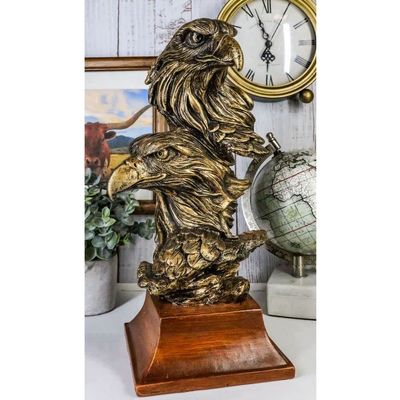 1 Pcs Patriotic Rustic American Bald Eagles Head Bust Figurine With Faux Wood Stand