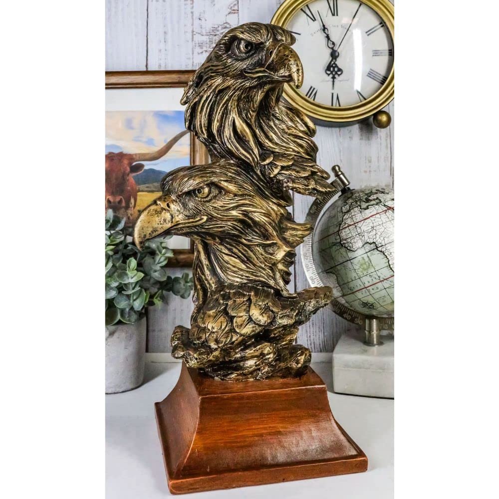 1 Pcs Patriotic Rustic American Bald Eagles Head Bust Figurine With Faux Wood Stand