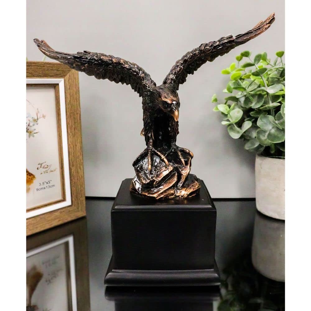 1 Pcs 8" H King Of The Skies Patriotic Bald Eagle Landing On Rock Figurine With Base
