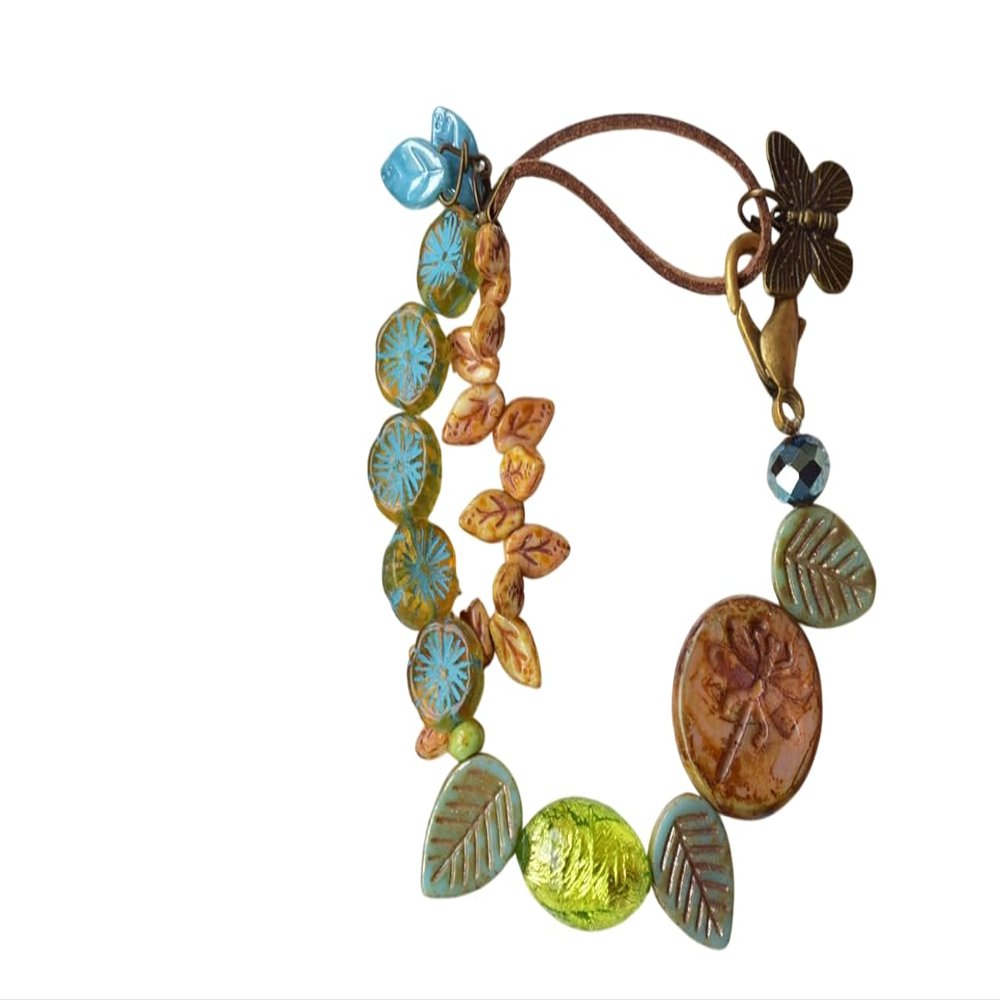 Dragonfly Bracelet Spring Floral Jewelry Easter Gift Leaves Bracelet Bead Bracelet Bridesmaid Jewelry Woodland Boho Bohemian Bracelet Bride