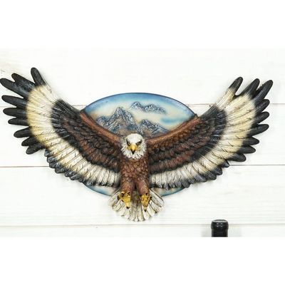 1 Pcs King Of The Skies Bald Eagle Open Wings With Mountain Scene Wall Decor Plaque