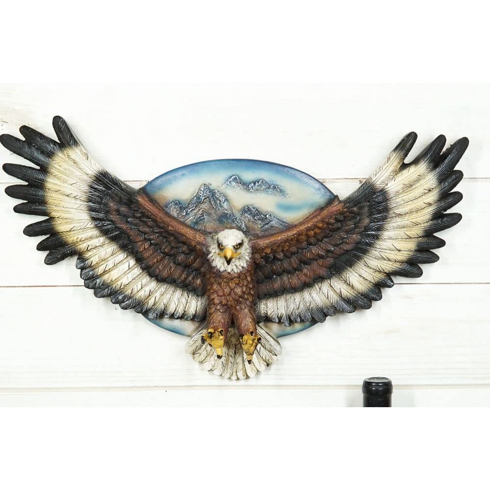 1 Pcs King Of The Skies Bald Eagle Open Wings With Mountain Scene Wall Decor Plaque