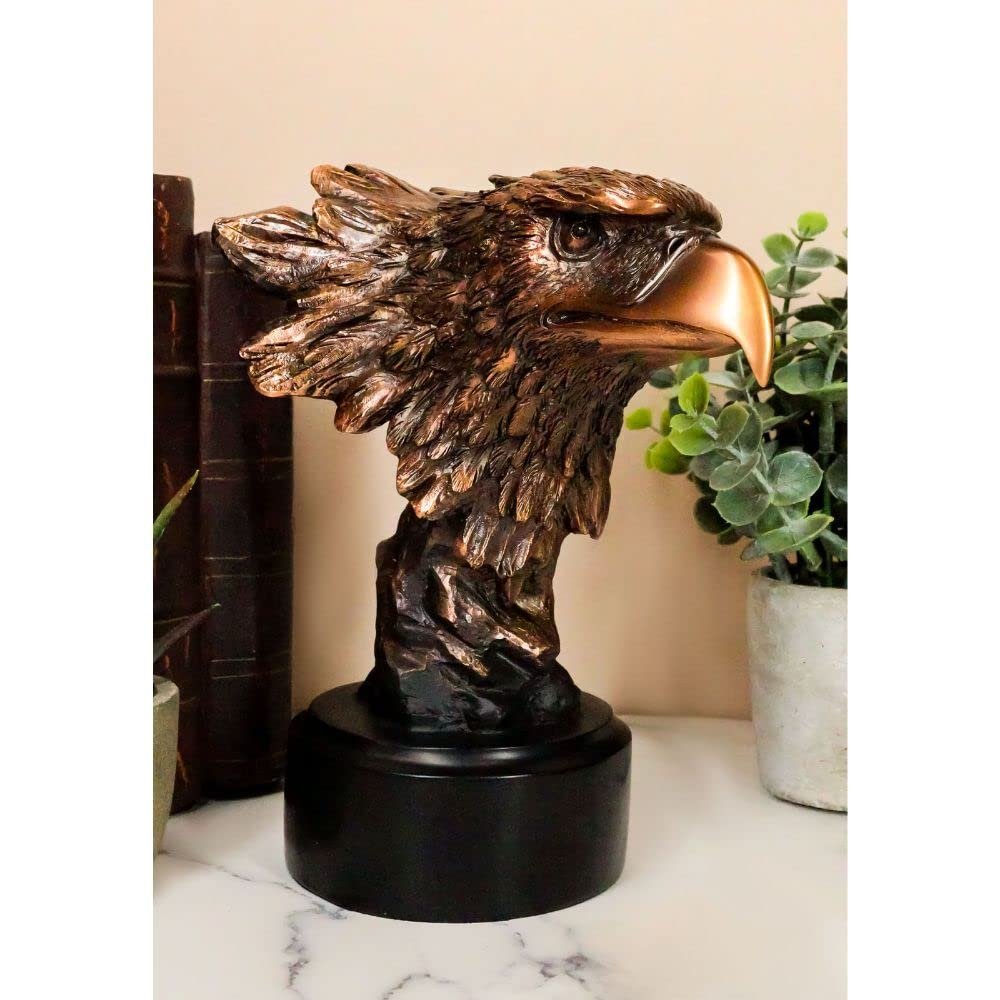 1 Pcs Majestic American Bald Eagle Head Bust Electroplated Bronze Figurine With Base