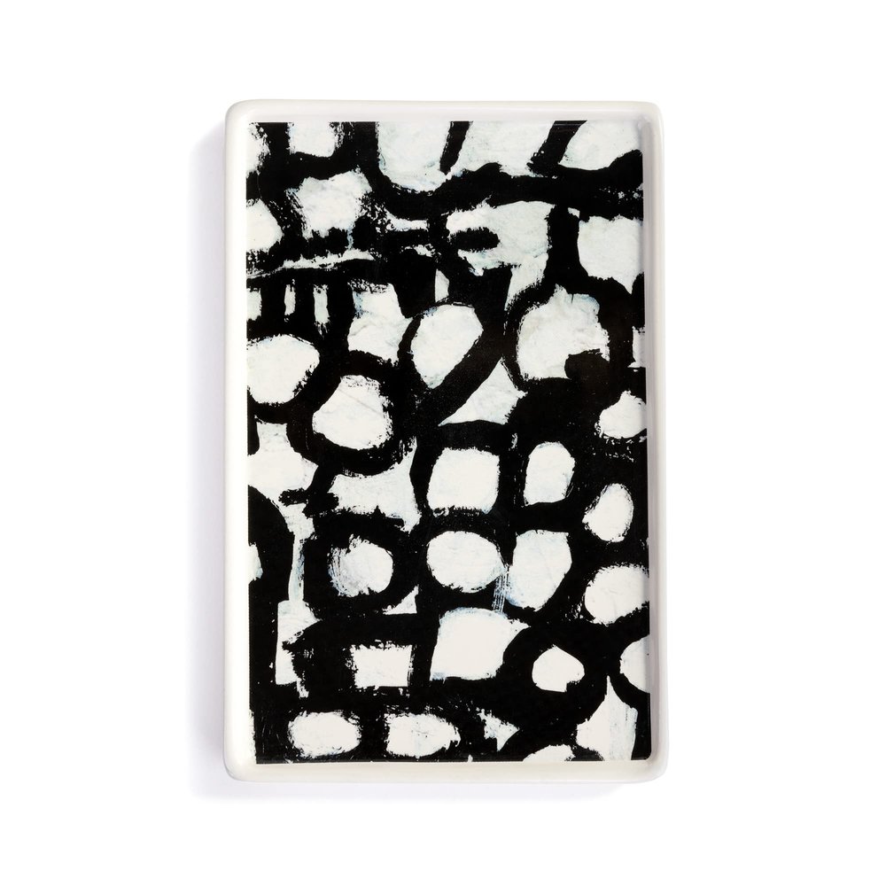 Demdaco + ArtLifting Original Art Off-White and Black Stoneware Small Tray