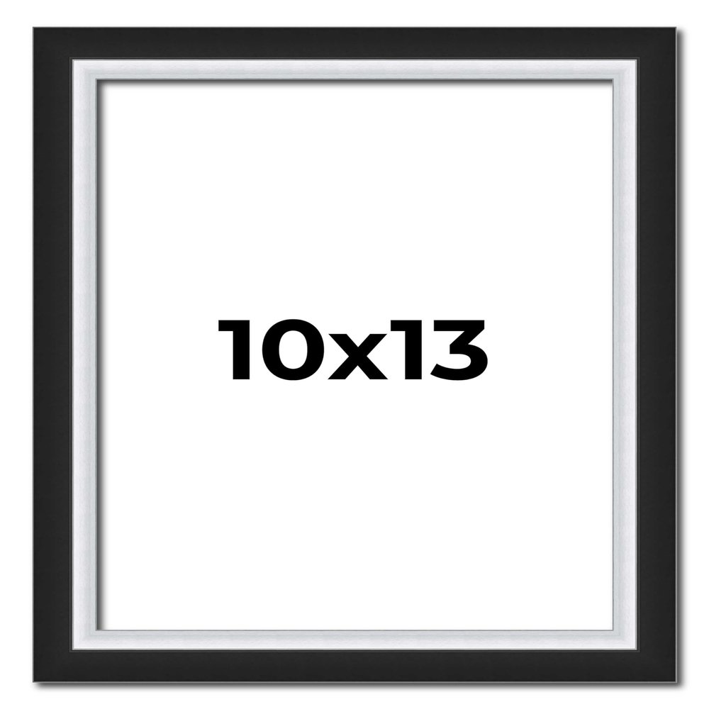 10x13 Frame Black & Silver Solid Wood Picture Frame Width 1.25 Inches | Interior Depth 0.75 Inches | Carter Contemporary Photo Frame Complete with UV Acrylic, Foam Board Backing & Hanging Hardware