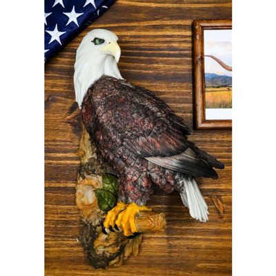 1 Pcs Large Mountain Grand Bald Eagle Perching On Tree Branch Wall Decor Plaque 17.5" H