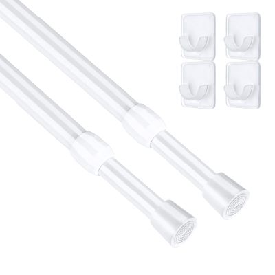 Bivbov 2Pcs Tension Curtain Rod - 26 to 39 inch Adjustable Spring Tension Rods for Windows No Drilling - White Small Expandable Tension Curtain Rods for Closet, Cupboard, Kitchen and Doorway Curtains