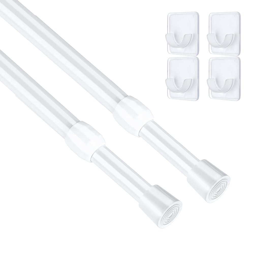 Bivbov 2Pcs Tension Curtain Rod - 26 to 39 inch Adjustable Spring Tension Rods for Windows No Drilling - White Small Expandable Tension Curtain Rods for Closet, Cupboard, Kitchen and Doorway Curtains