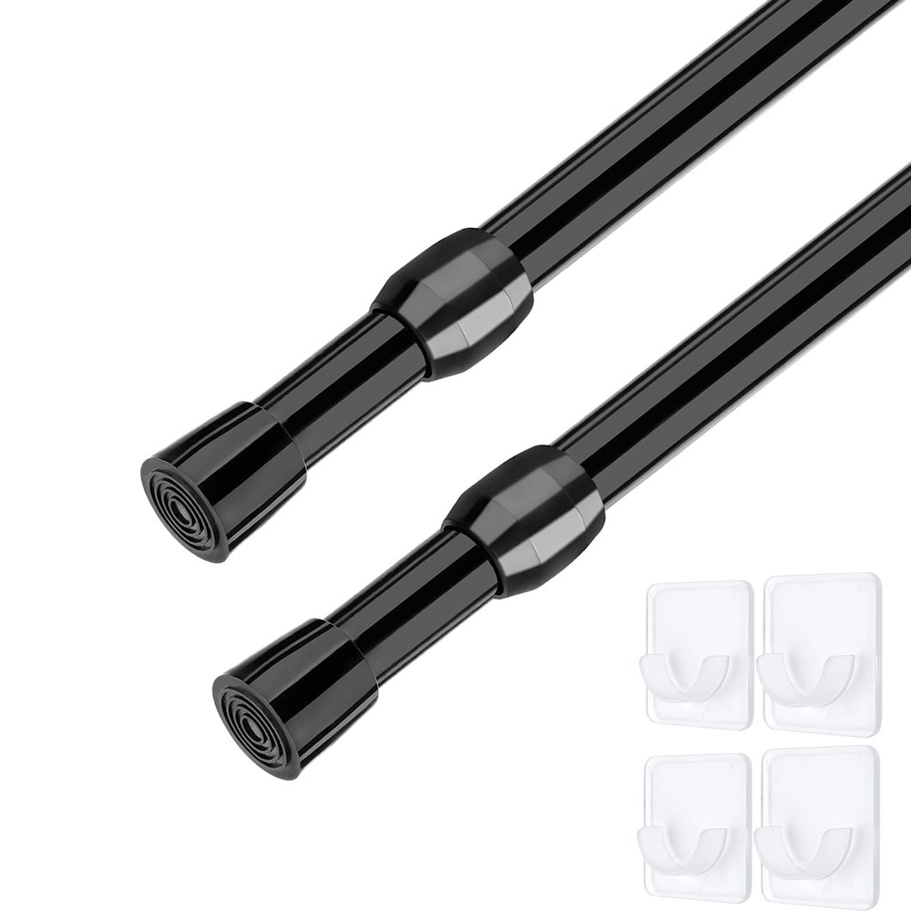Bivbov 2Pcs Tension Curtain Rod - 26 to 39 inch Adjustable Spring Tension Rods for Windows No Drilling - Black Small Expandable Tension Curtain Rods for Closet, Cupboard, Kitchen and Doorway Curtains