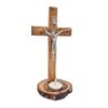 Olive Wood Standing St. Benedict Crucifix Cross & Blessing Medal (8 Inch), Wood Table Alter Cross with Candle Holder Base view 3