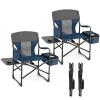 Giantex 2 PCS Camping Chair, Folding Directors Chair with Side Table, Pocket, Cooler Bag, Shoulder Strap, Handle, Artist Chair, Makeup Chair, Support 400 Lbs Lawn Chair for Fishing Picnic, Blue view 1