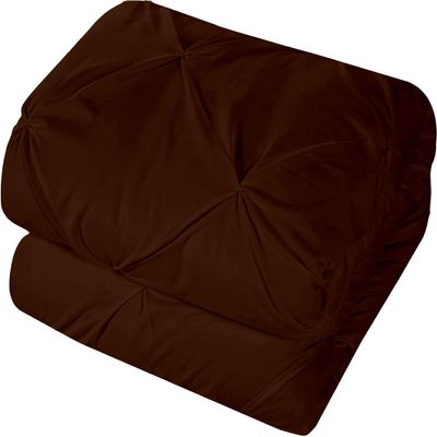 DIFFERENT SHEETING Pinch Pleated Pintuck Duvet Cover 1 Piece with Zipper Closure, Luxury 100% Egyptian Cotton & 400TC Pinch Pleats Comforter/Quilt Cover - Chocolate Solid, Eastern King Size.