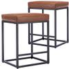 Wahson Set of 2 Counter Height Stools, 24" Modern Faux Leather Upholstered Stools with Black Metal Base, for Kitchen Island Bar Pub Bistro, Brown view 1