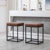 Wahson Set of 2 Counter Height Stools, 24" Modern Faux Leather Upholstered Stools with Black Metal Base, for Kitchen Island Bar Pub Bistro, Brown view 2