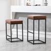 Wahson Set of 2 Counter Height Stools, 24" Modern Faux Leather Upholstered Stools with Black Metal Base, for Kitchen Island Bar Pub Bistro, Brown view 4