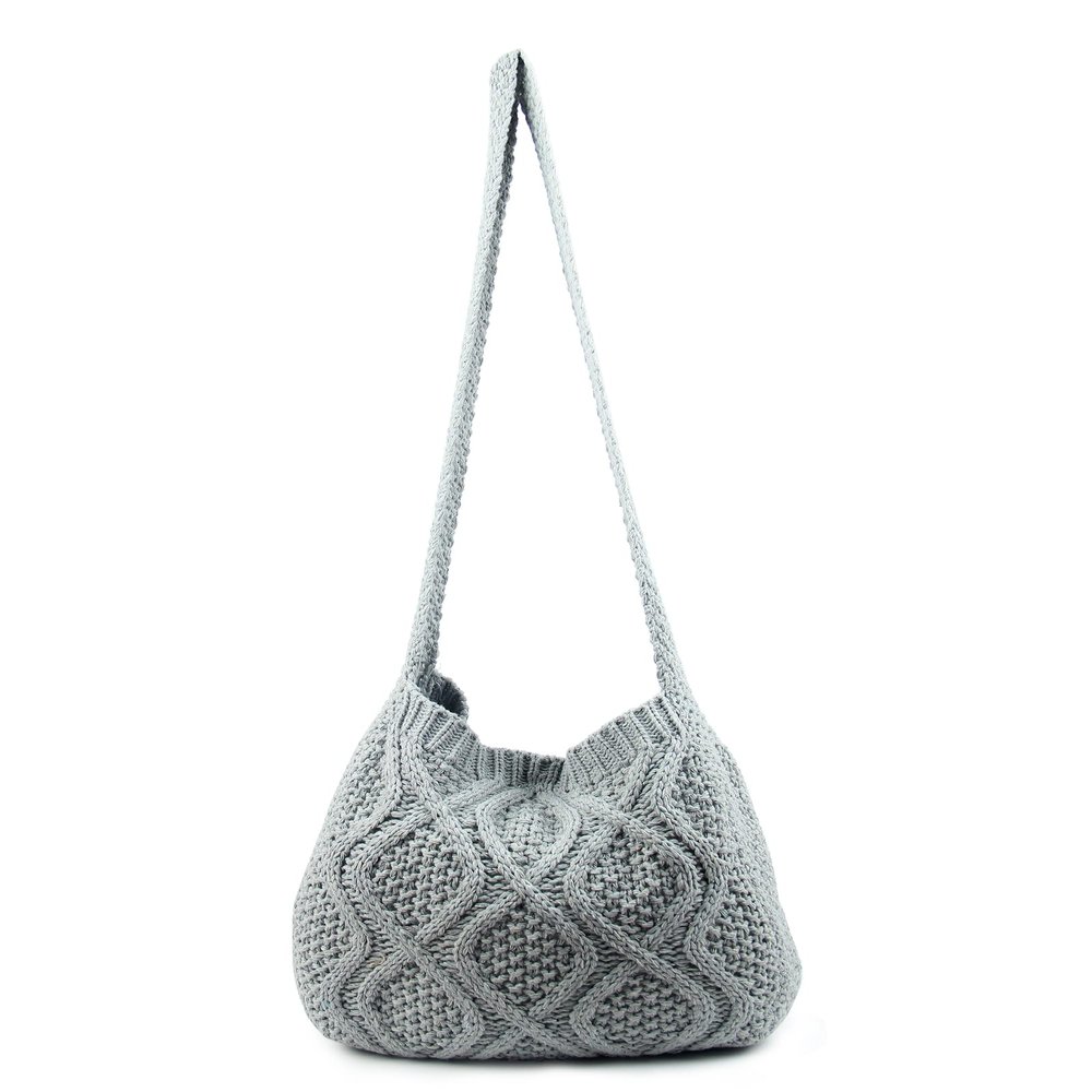 ENBEI Handmade Crochet BagBoho Chic Shoulder Bag, Aesthetic Kinted Bag,Cute Crossbody Bag,Perfect for Beach, Shopping or Daily Use Stylish Durable (grey)