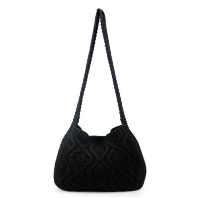 ENBEI Handmade Crochet BagBoho Chic Shoulder Bag, Aesthetic Kinted Bag,Cute Crossbody Bag,Perfect for Beach, Shopping or Daily Use Stylish Durable (black)