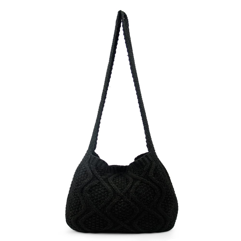 ENBEI Handmade Crochet BagBoho Chic Shoulder Bag, Aesthetic Kinted Bag,Cute Crossbody Bag,Perfect for Beach, Shopping or Daily Use Stylish Durable (black)